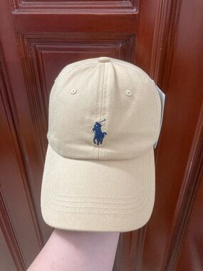 Ralph Lauren Tan Cap with Navy Pony Embroidery